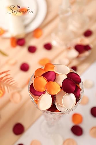 Miniatura 2 de Serwalin 300 pétalos de rosa de seda para bodas, pétalos de naranja burdeos para otoño, pasillo de boda, corredor, despedida de soltera, decoración