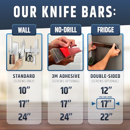 Image of 17 inch Premium Magnetic Knife Holder for Refrigerator (Double-Sided Heavy-Duty Magnets) - Upgraded Strip for Strong Fridge Mount - Clear Up Counter Space - 304 Anti-Rust Stainless Steel (Upgraded Design)