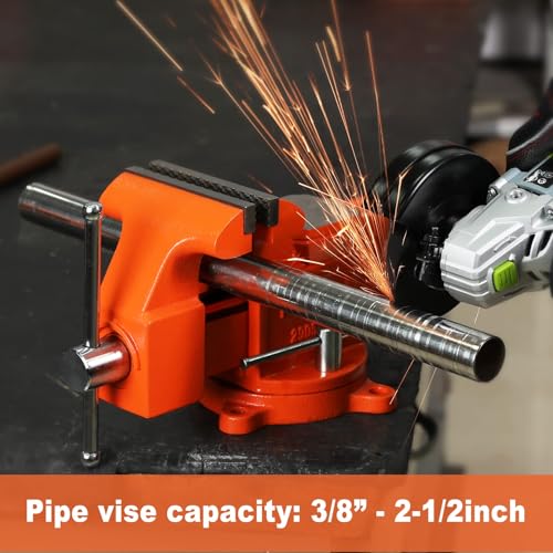 Image of PONY Heavy Duty Bench Vise, 5-inch Jaw Width 4-inch Opening, Swivel Base With Anvil, Utility Combination Pipe Home Vise for Woodworking, One-Pair Jaw Pad Included