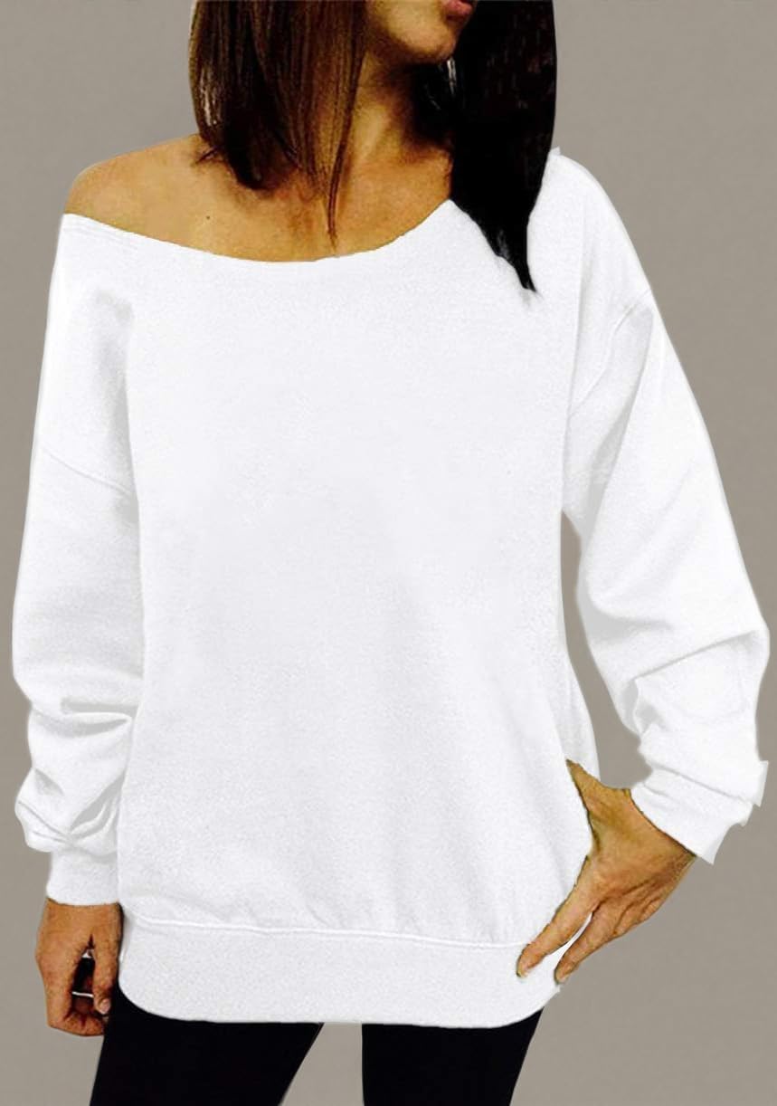 GSVIBK Womens Long Sleeve Off Shoulder Sweatshirt Soft Pullover Tops Slouchy Sweatshirts Casual Solid Shirts - Image 3
