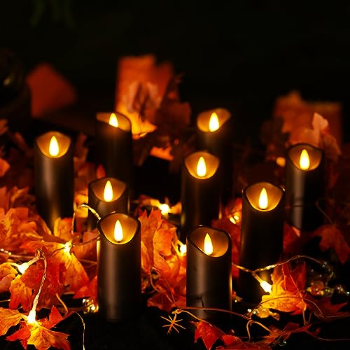 Image of Homemory Black Flameless Candles, Halloween Candles, Battery Operated Candles, LED Pillar Candles with Remote Control and Timers, Set of 9