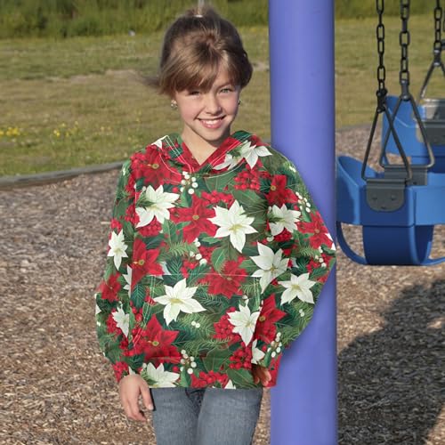 Kids Hoodies Sweaters Christmas Poinsettia Flower Hooded Sweatshirts with Big Pockets for Boys Girls B04000604
