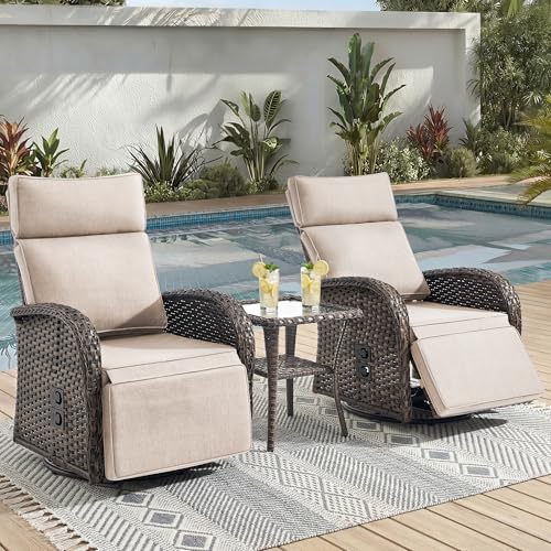 Jelwaly Wicker Swivel Recliner Set