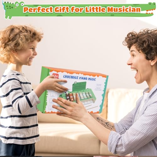 XIAPIA Holzspielzeug ab 1 Jahr, Baby Musikspielzeug Krokodil-Klavier, Kinder Schlagzeug Musikinstrumente Xylophon, Geschenk für Geburtstag Ostern Weihnachten Mädchen Junge (Krokodil)