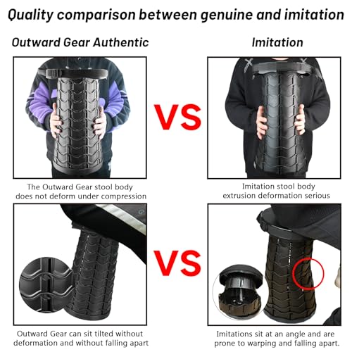 Image of Outward Gear Upgraded Folding Stool Heavy Duty 550lbs Load Capacity Collapsible Portable Sturdy Telescopic Stool for Camping Travel Hiking (Black)