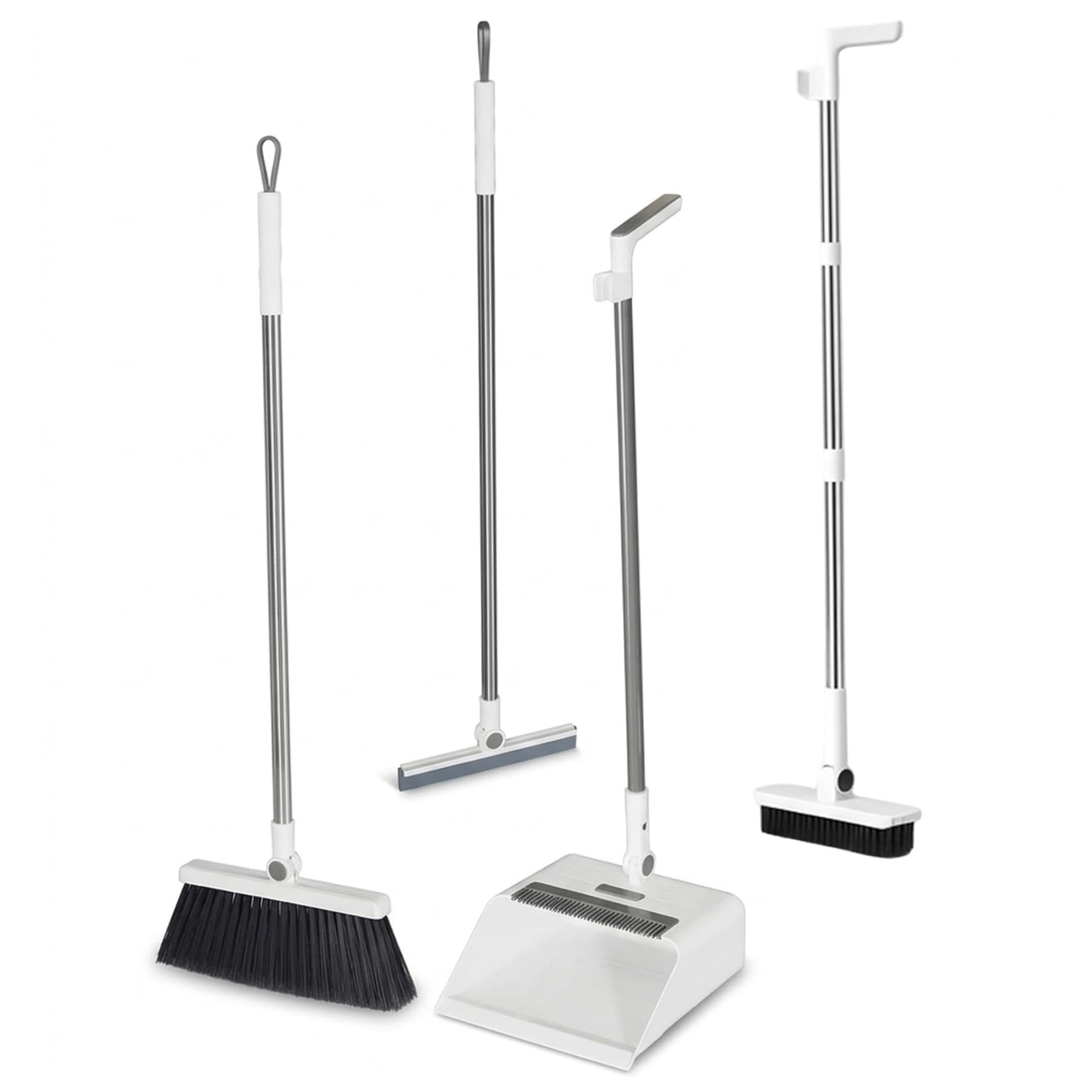 Bonalake Broom and Dust Pan, Broom and Dustpan Set with Push Brooms, Self-Cleaning Comb & Space-Saving Design for Indoor Outdoor Cleaning (White) Dust Pan and Dustpan Set
