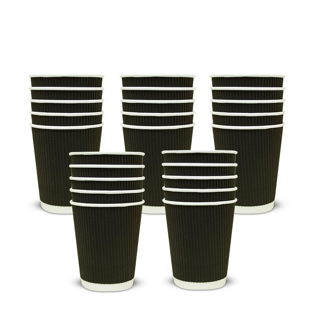 Cleaning Superstore Paper Cup 8oz, Biodegradable Black Ripple Disposable Paper Cup For Drinking Tea, Coffee, Water, Juice, & Soft- Drink | Party, Home & Office Use 8oz, Pack of 25-Pieces