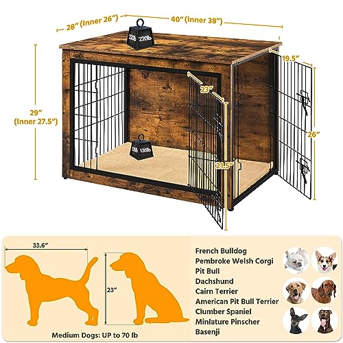 Image of Yaheetech 40in Wooden Dog Crate Furniture w /Cushion for Medium /Large Dogs