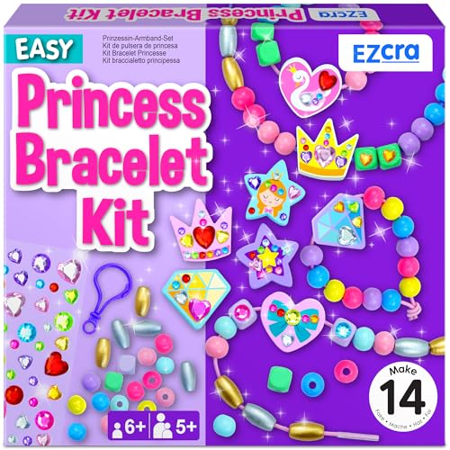 EZCRA Kids Bracelet Making Kit – Make 14 Jewelry Kit for Girls Age 5 - Beads for Kids - Friendship Bracelet Craft Set - Easy DIY Bracelet Kit, Gift for Girls 4-6