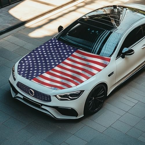 Image of American Flag Butterfly Universal Car Hood Cover Waterproof All Weather, Car Hood Cover Protector for Automobiles Outdoor Indoor for All Season Waterproof Dustproof