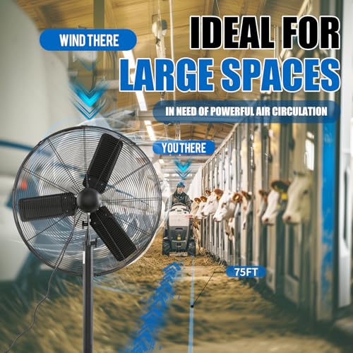iLiving ILG8P30-72 Commercial Pedestal Floor Fan, 30-Inch, Industrial Heavy Duty Floor Standing Fan with 7261 CFM, Perfect for Home, Shop, Bedroom, Gym, Garage, Black by iLiving - Image 4