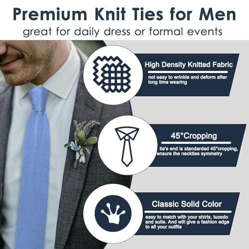 Image of Mantieqingway Pointed Knit Ties for Men Pure Color 2.76'' Skinny Neck Tie Formal Business Knitted Tie for Daily Wedding Party