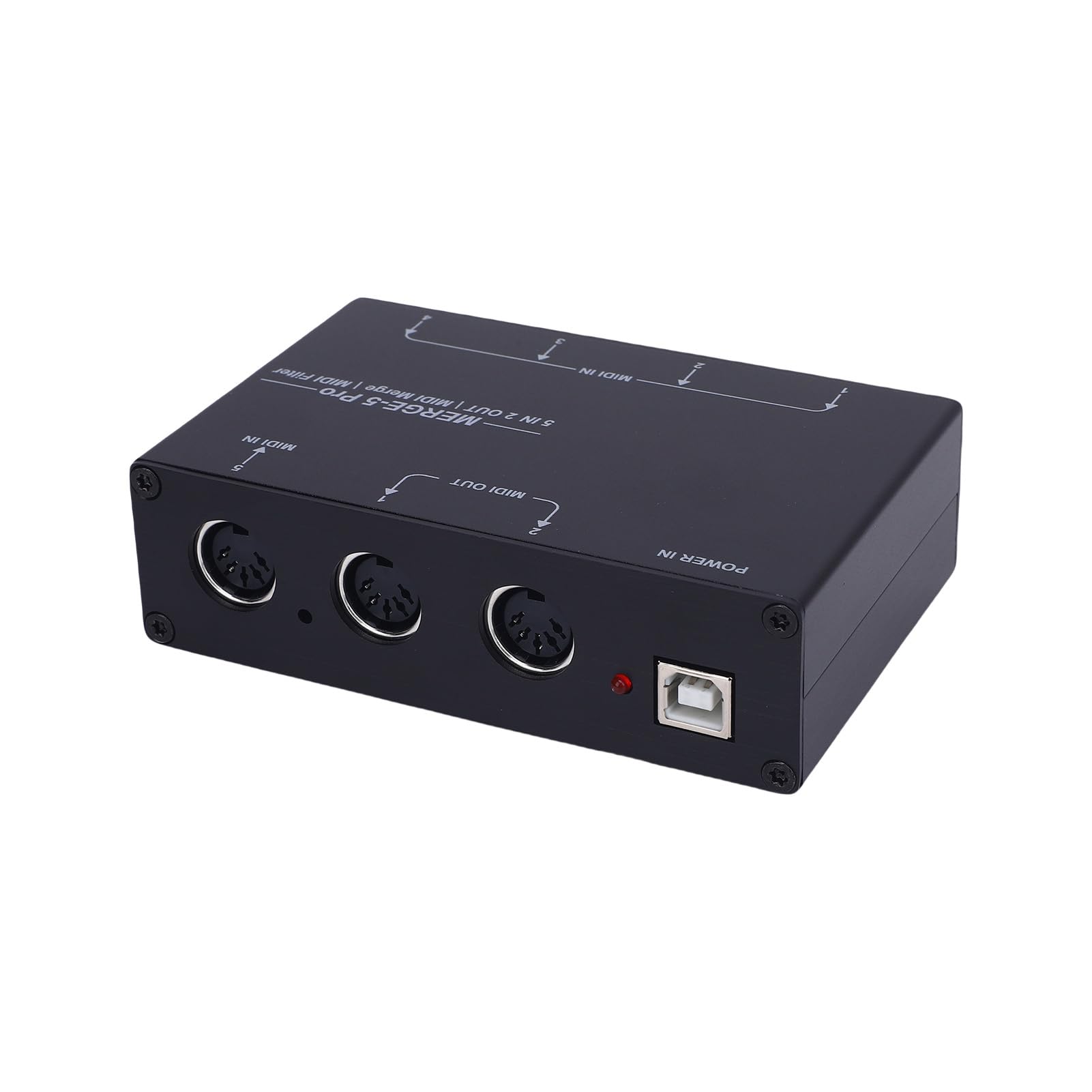 Convertitore Splitter MIDI Avanzato Box Host MIDI USB per Sintetizzatore Tastiera Pianoforte Elettronico, 5 Ingressi e 2 Uscite, Lega di Alluminio, Nero