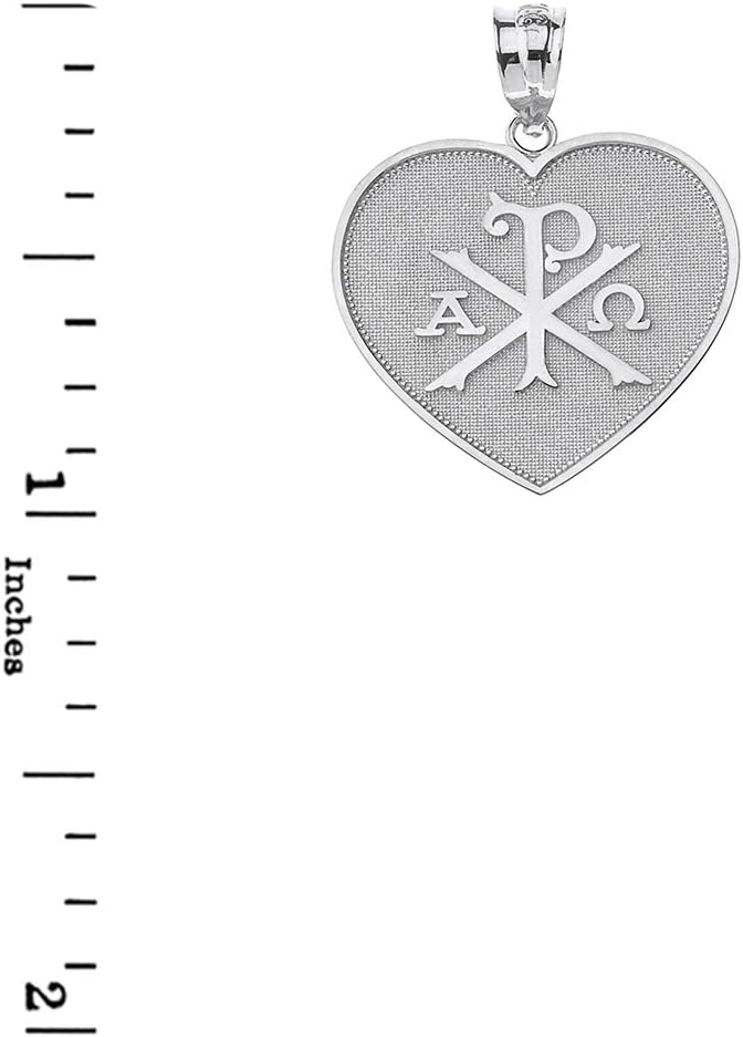 Claddagh Gold Sterling Silver Heart Shaped Chi Rho Alpha Omega Symbol Pendant Necklace - Image 2