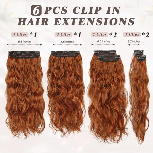 BARSDAR Clip in Hair Extensions, 20 Inch Wavy Copper - Image 2