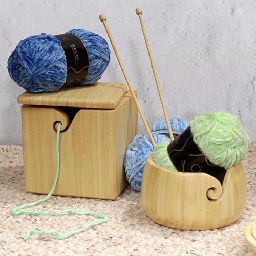 Image of Joyeee Bamboo Yarn Bowl and Crochet Hooks Set, 10 Pcs Long Crochet Hooks Tools Kit for DIY Wool Braid Craft, Toy, Hairpin Lace, Baby Socks, Shawl, Handmade Crochet Kit for Wife, Mum, Grandmother Gift