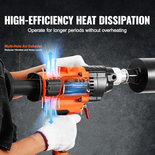 Image of VEVOR Diamond Core Drilling Machine, 0.8-6.3in Drilling Diameter Handheld Core Drill Rig with Carrying Case, 2000W Rugged Concrete Core Drill, For Concrete Brick Block Stone, 0-1800RPM Stepless Speed