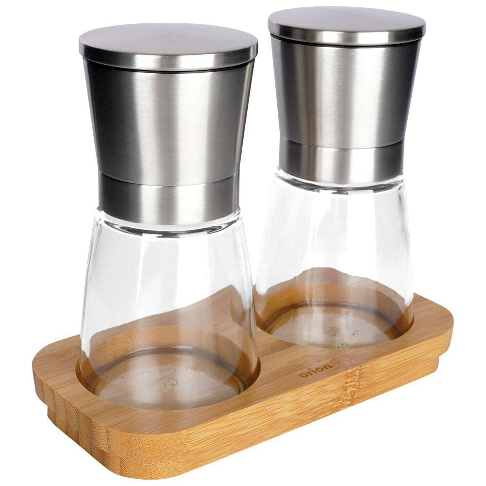 Lot de 3 moulins à sel et poivre | Moulin à épices, Salière et poivrière, Moulin pour moudre le sel et le poivre sur un support en bambou