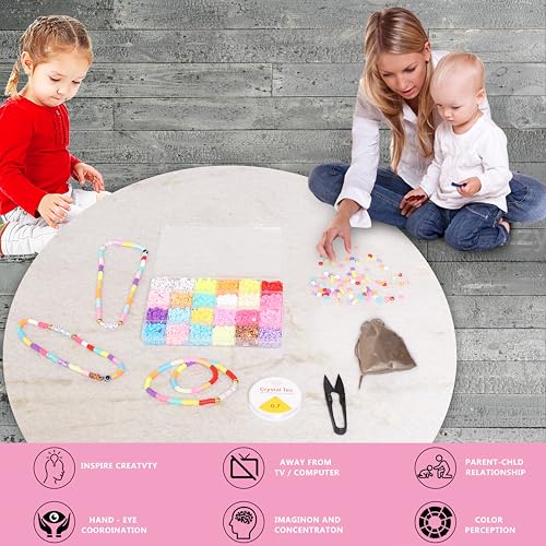 Image of ambitieux Diy Bracelet Making Kit - 6000+ Pcs 24 Colorful Clay Beads, 10M Elastic Thread, Jute Bag, And Cutter - Gift For Girls Birthdays (Clay Beads 1),Multicolor