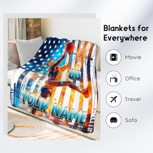 Basketball Blanket for Boys, Custom Kids Blankets, Personalized Gifts with Name, Sports Theme Throw, Soft Fleece Throw for Team Player, 40"x50"