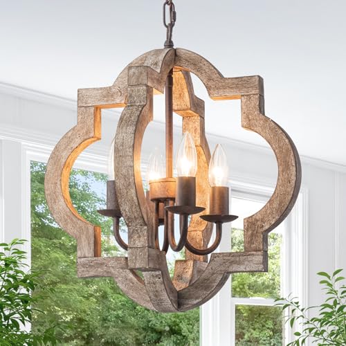 16' Farmhouse Chandelier Orb Distressed Wood Oak Dining Room Light Fixture