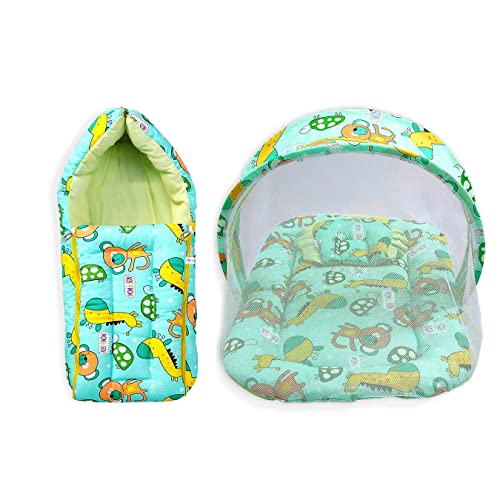 Image of MOM & Son Baby Bedding Set Mattress with Net & Baby Sleeping Bag (0-3 Months) (Green)