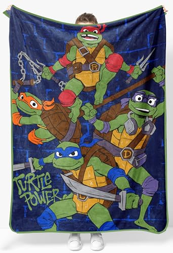 Jay Franco Kids Plush Throw Blanket Soft & Cozy Fleece Throw for Bedroom & Couch Dcor Official Licensed Product Blue - Teenage Mutant Ninja Turtles 46x60 - Throw Blanket
