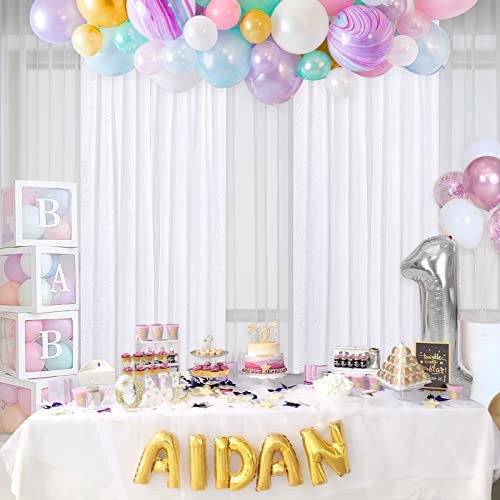 Image of White Sequin Backdrop Curtains-4 Panels 2FTx8FT White Backdrop for Valentines Day, Glitter Party Decorations Background Drapes for Wedding Birthday Anniversary Graduation Photo Booth Decor