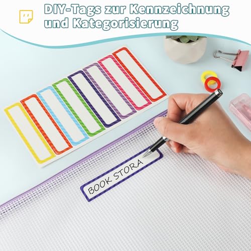 18 Stück Dokumententasche mit Reißverschluss,3 Größen Dokumententasche A4+A5+A6 Kunststoff Mesh Datei Taschen Dokumententaschen für Schule, Zuhause, Büro, Reisen, Kosmetika (6 Farben)