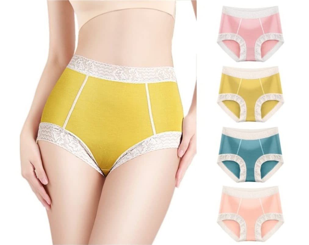 GenericWomen's underwear plus size high waist soft color cotton briefs ice silk panties (Pack of 4 items)