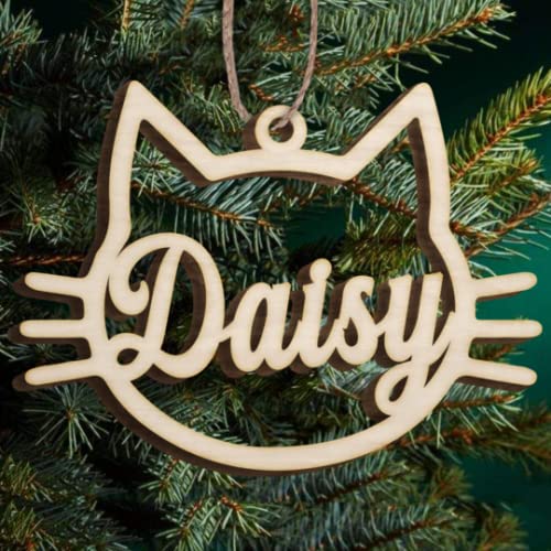 Adorno navideño de Gato Personalizado Adorno navideño Personalizado con el Nombre de tu Gato para un Amante de los Gatos Decoraciones para árboles de Navidad