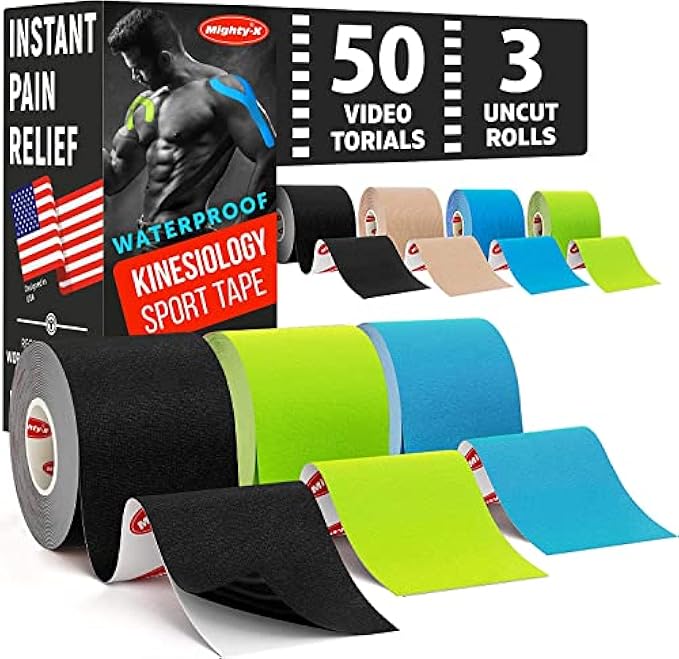 Waterproof Kinesiology Tape - [3 Rolls] - Kinetic Tape - Joints Support & Muscle Pain Relief - 16.4 ft Uncut Knee Tape + 50 Videos - Muscle Tape