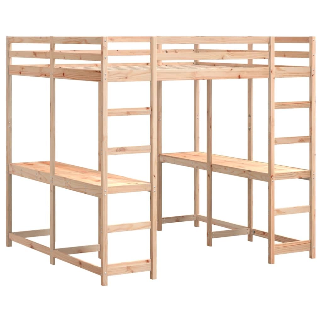 vidaXL Letto Soppalco con Scrivania e Scala 160x200 cm Massello Pino, Letto a soppalco con scrivania, Letto a Mezza traversa per Bambini, Struttura Letto a soppalco