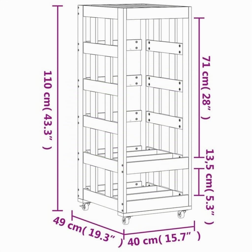 vidaXL Portalegna con Ruote 40x49x110 cm Legno Massello di Pino