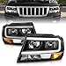 AmeriLite for 1999-2004 Jeep Grand Cherokee LED Light Bar Clear Black Replacement Headlights Set - Driver and Passenger Side