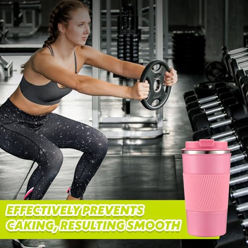 Image of Maxdot 2 Pcs 17 oz Stainless Steel Shaker Cup with Mixing Ball Insulated Metal Blender Tumbler Water Bottle for Protein Mixes Shakes Gym Workout Coffee Drink (Pink)