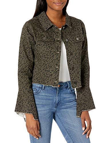 Lola Jeans Women's Cropped Denim Jacket, Leopard Grey, Small