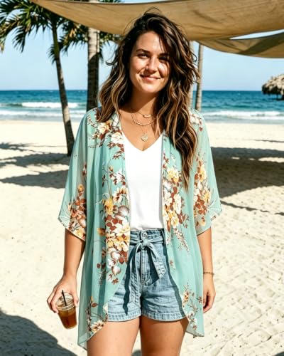 Image of CHICGAL Womens Floral Kimono Cardigan Beach Cover Up Casual Summer Tops