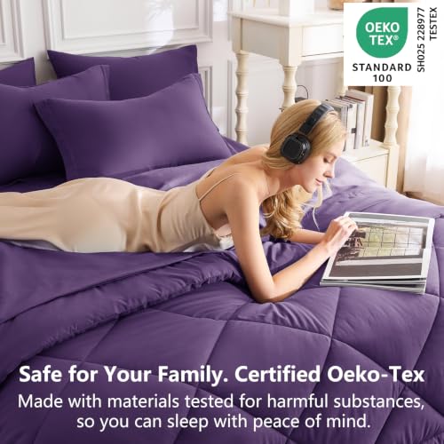 Image of CozyLux King Size Comforter Set Purple - 7 Pieces Bed in a Bag King, Luxury Soft Bed Set for All Seasons, Bedding Set with Down Alternative Comforter, Sheets, Pillowcases & Shams