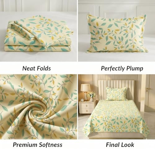 Image of HOMEKART Cotton Single Bedsheet with 1 Pillow Cover | 210 TC Premium Cotton Bed Sheet | Soft, Breathable, Lightweight & Wrinkle Resistant | 60 x 90 Inches Single Size Bedding