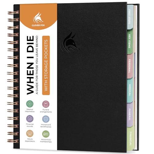 Clever Fox When I Die Planner With Pockets for Documents – End-of-Life Organizer Binder for Important Personal Info & Final Wishes (Black)