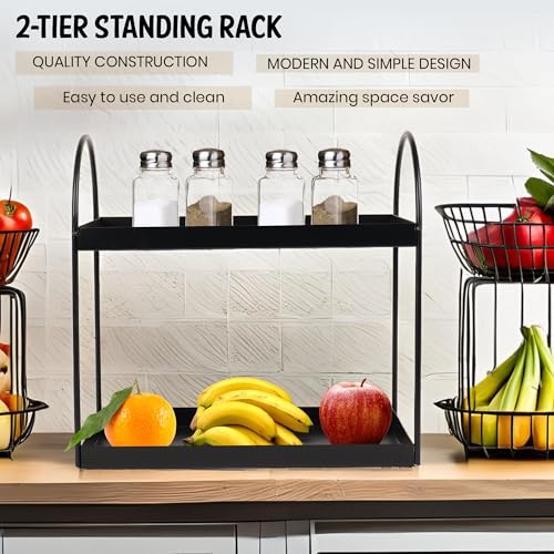 Image of Niyara Iron Metal Heavy Duty Stand Multistorage /Multipurpose Standing Rack, Bathroom Countertop Storage Shelf Cosmetic Organizer Holder Kitchen Spice Rack (Round black)
