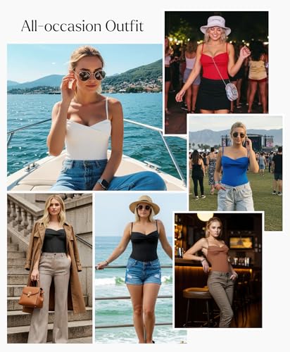 Popilush Corset Bodysuit for Women Tummy Control Shapewear Cowl Neck Tops Concert Outfits Thong Bodysuits2