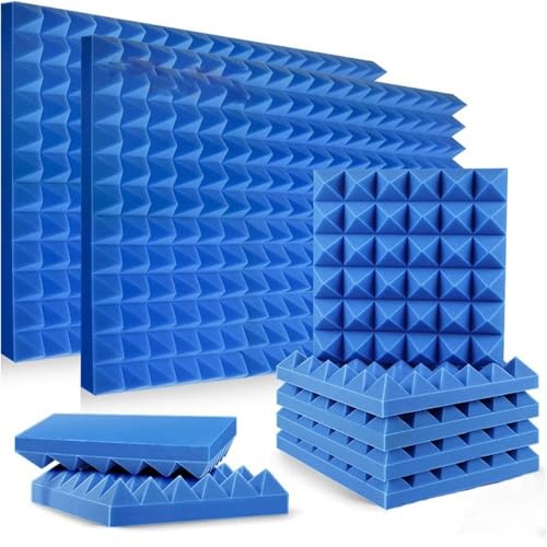 GFSDJALKJ 6 paneles de espuma acústica de estudio azul, pirámide autoadhesiva, espuma a prueba de sonido, calcomanías de pared, accesorios de habitación