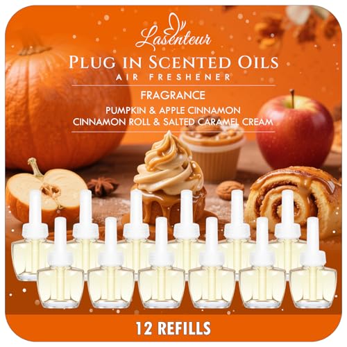 Scent-Hi Desodorante Casa Recarga 12x19ML - Calabaza, Manzana Canela, Rollo de Canela, Crema de Caramelo Salado, 4 Perfumes para Aire Wick/Glade Difusor Eléctrico