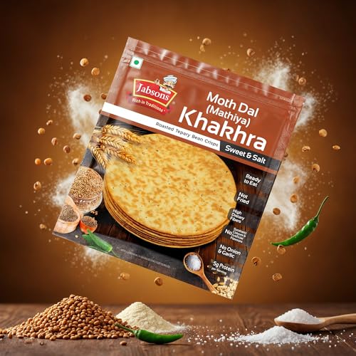 Jabsons Moth Dal Sweet & Salt Roasted Khakhra 180g | Crispy & Crunchy Snack | Protein-Rich, High-Fiber Gujarati Snack | Zero Transfat & Cholesterol