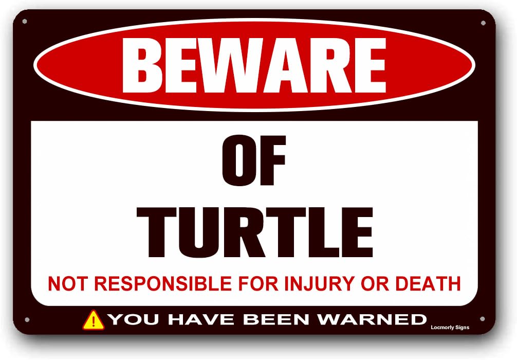Beware of Turtle Aluminum Sign, 8x12 Inch, Funny Turtle Wall Decor Sign