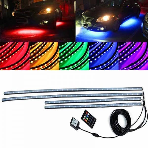 Alco 4pcs RGB LED Car Tube Strip Underglow Body Neon Light With Wireless Remote