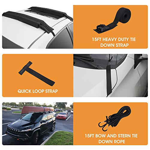 Image of HEYTRIP Universal Soft Roof Rack Pads for Kayak /Surfboard /SUP /Canoe with 15FT Tie-Down Straps and Storage Bag