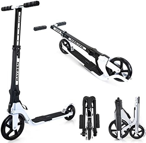 RAYSEN Full Folding Kick Scooter 2 Wheel Adjustable Height High Strength Aluminum Body/with Storage Backpack